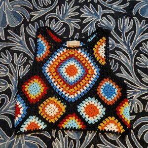 Altar'd State Women's Black Knit Granny Square Cropped Top L